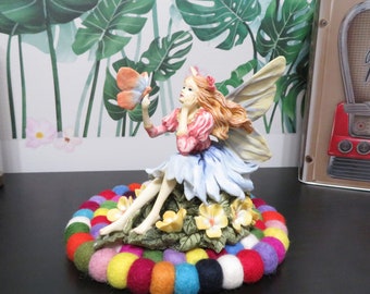 Vintage Fairy Garden Figurine Resin Gold Hair Collectible Hand Painted Mythical