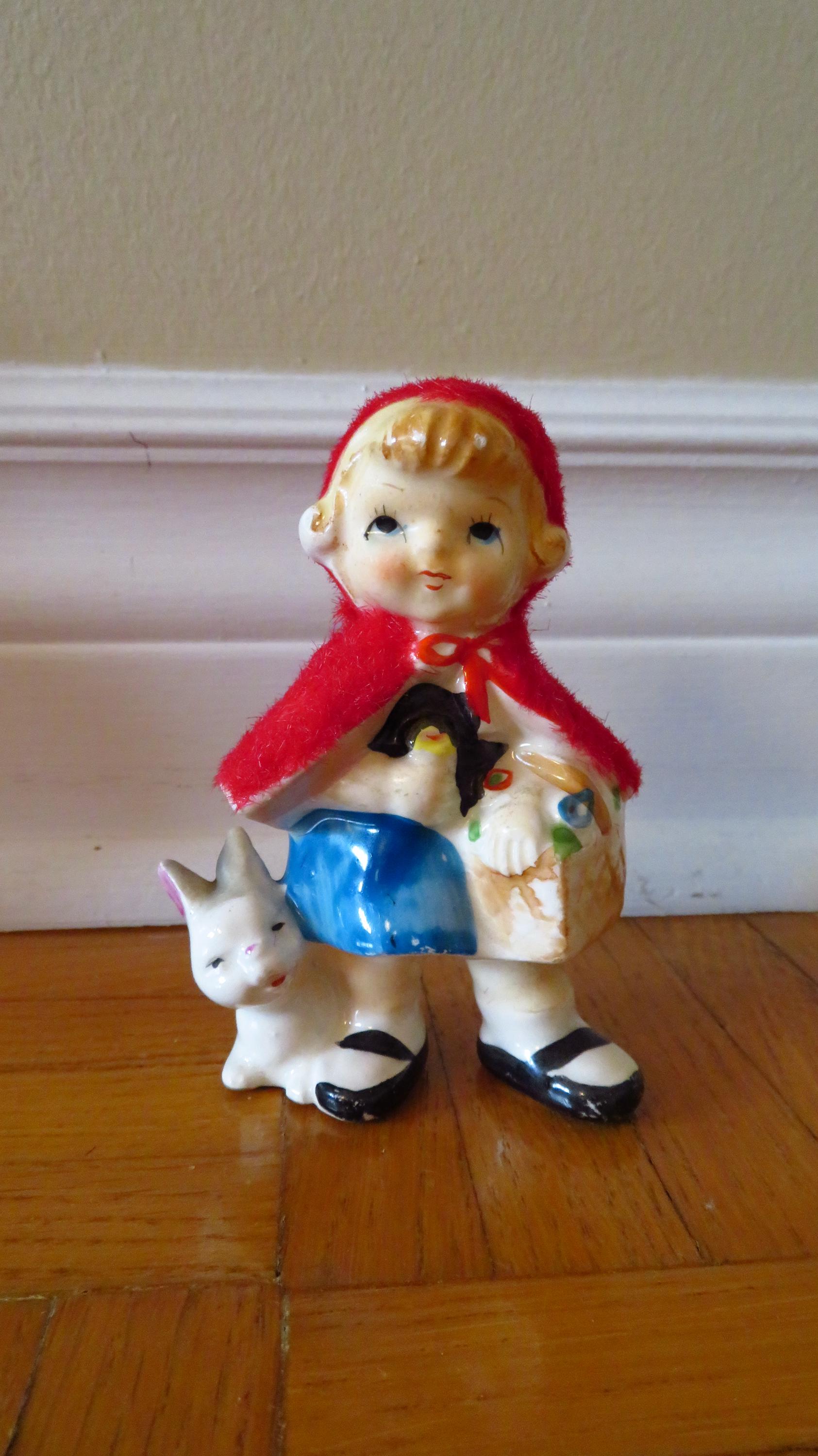 Vintage Child Riding Rabbit Vintage Little Red Riding Hood Figurine Nursery Rhyme Japan 1950's ...