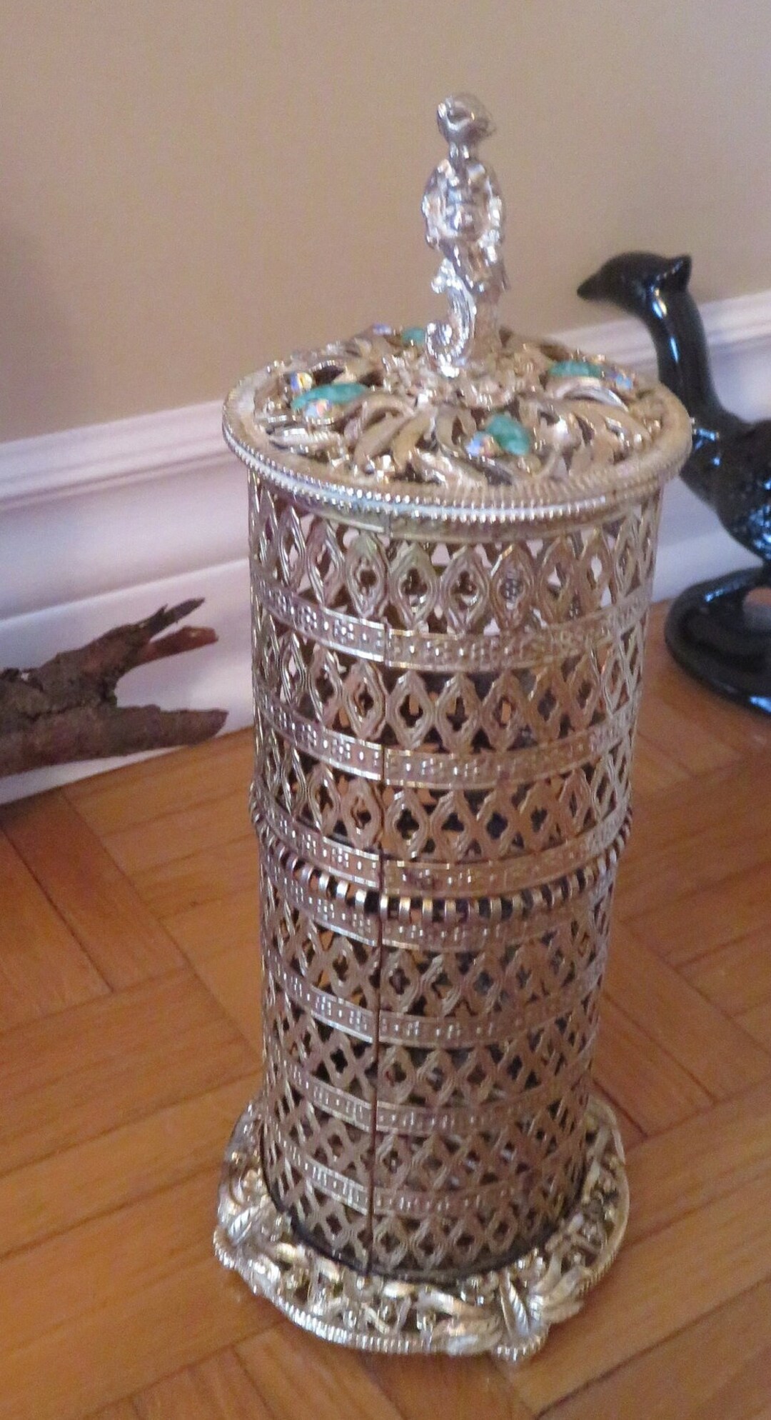 Vintage Ormolu Filigree Hair Spray Can Gold Tone Holder, Hollywood