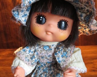 Vintage 1973 Sekiguchi Big Eye Doll Music Box: Japanese Kawaii