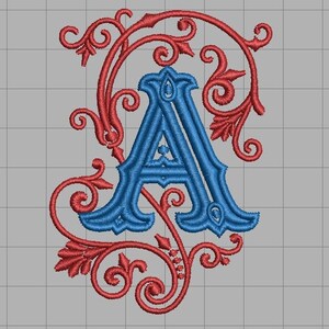 Letra adornada "A" Diseño de bordado de pluma en aro 4x4, descargar para diferentes máquinas Archivo de bordado Diseño digital Descarga instantánea