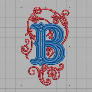Letra adornada "B" Diseño de bordado de pluma en aro 4x4, descargar para diferentes máquinas Archivo de bordado Diseño digital Descarga instantánea