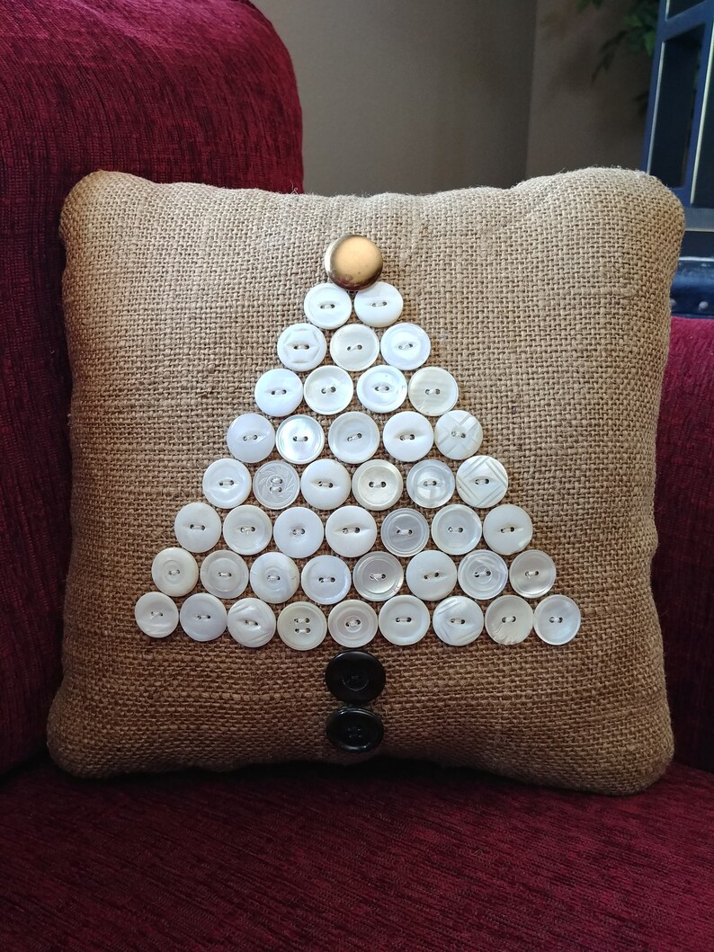 Small Decorative Natural Burlap Pillow With Tree From Vintage Etsy