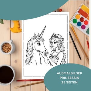Princess coloring pages, digital template, PDF for printing, 25 pages of princess coloring pages for children, coloring pictures, coloring pages