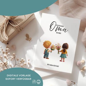 Tarjeta A5 Abuela, plantilla digital para imprimir, regalo, ideas de regalo Día de la Madre, La abuela es la mejor, gracias, nieto, nieta, abuela