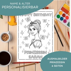 Customizable princess coloring pages, digital template, PDF to print, princess coloring pages with name and age, coloring pages