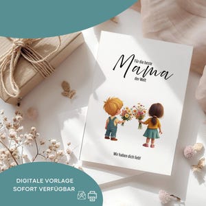 Tarjeta A5 Mamá, plantilla digital para imprimir, regalo, ideas de regalo Día de la Madre, Mamá es la mejor, gracias, hermanos, mamá, madre