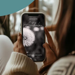 Trauerkarte, personalisierbare digitale Vorlage, dezent animiert, Whats App, eCard, Anteilnahme, Trauer, Canva Vorlage, sofort verfügbar