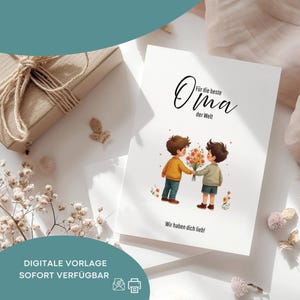 Tarjeta A5 Abuela, plantilla digital para imprimir, regalo, ideas de regalo Día de la Madre, la abuela es la mejor, gracias, nietos, abuela, abuela