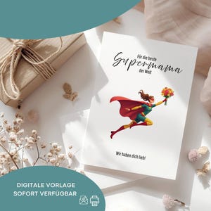 Tarjeta A5 Mamá, plantilla digital para imprimir, regalo, idea de regalo para el Día de la Madre, Mamá es la mejor, gracias, hija, hijo, madre