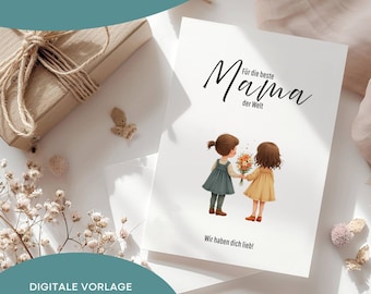 Card A5 Mom, digital template for printing, Mother's Day, gift, Mother's Day gift ideas, Mom is the best, thank you, siblings, mother