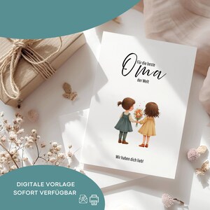 Tarjeta A5 Abuela, plantilla digital para imprimir, regalo, ideas de regalo Día de la Madre, la abuela es la mejor, gracias, nietas, abuela