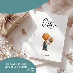 Tarjeta A5 Abuela, plantilla digital para imprimir, Día de la Madre, regalo, ideas de regalo Día de la Madre, La abuela es la mejor, gracias, nietos, abuela