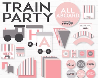 Pink Train Party Printables (INSTANT DOWNLOAD) by Lindi Haws of Love The Day