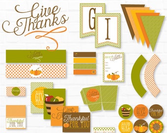 Give Thanks THANKSGIVING Printable Party (INSTANT DOWNLOAD) by Love The Day