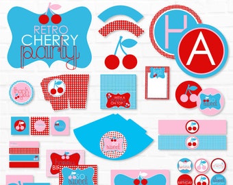 Retro Cherry Party PRINTABLES (INSTANT DOWNLOAD) by Love The Day