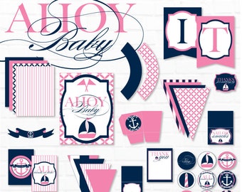Girly Nautical Baby Shower PRINTABLES (INSTANT DOWNLOAD) by Love The Day