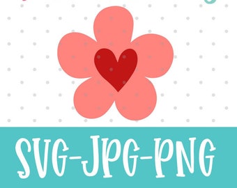 Wonky Flower SVG File with Heart (INSTANT DOWNLOAD) Flower Cut File for Cricut