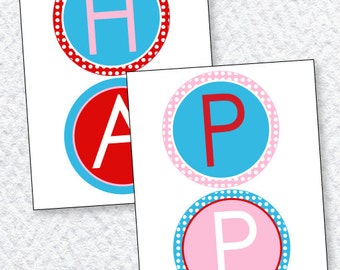 Retro Cherry Party PRINTABLE Happy Birthday Banner (INSTANT DOWNLOAD) by Love The Day