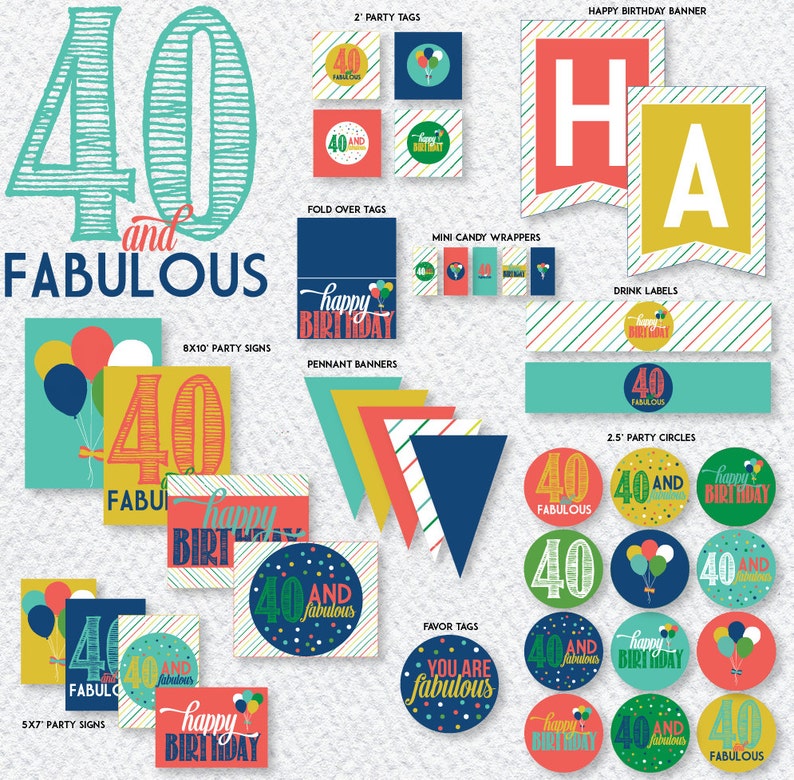 40th Birthday Party PRINTABLES INSTANT DOWNLOAD by Love the - Etsy