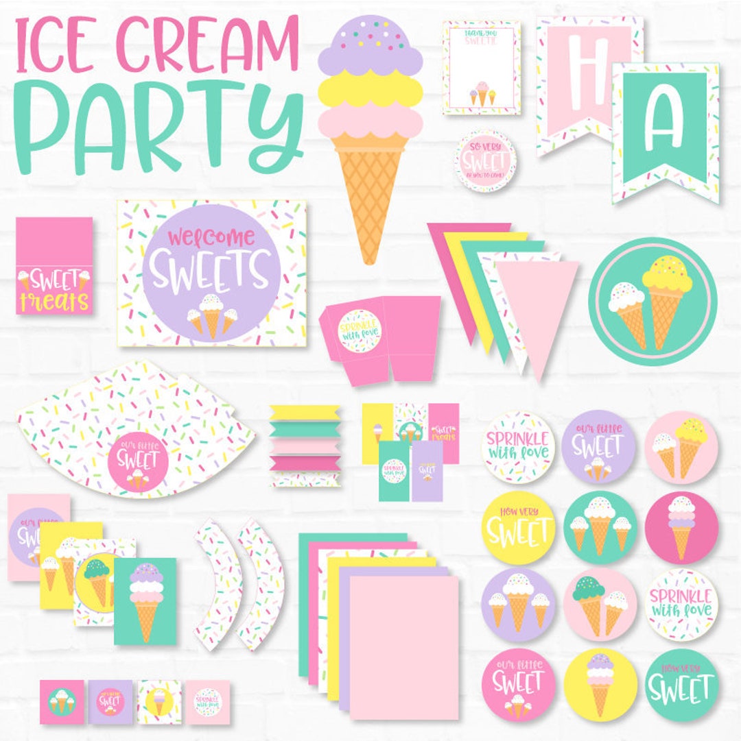 Ice Cream Party PRINTABLES INSTANT DOWNLOAD by Lindi Haws of Love the