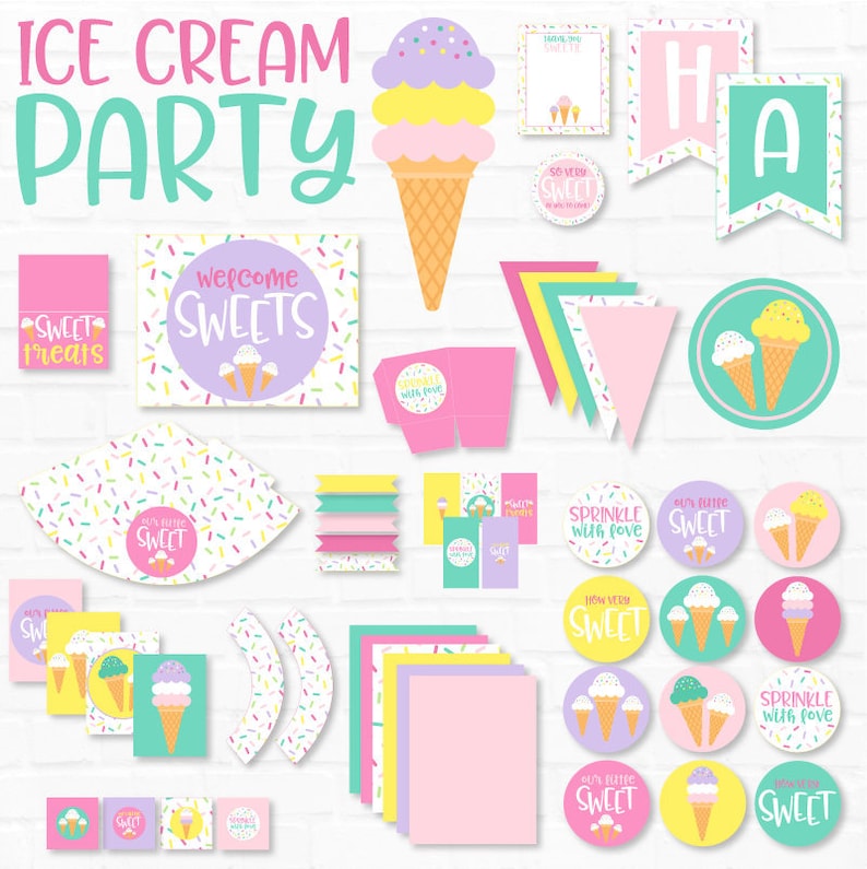 Ice Cream Party PRINTABLES INSTANT DOWNLOAD by Lindi Haws of Love The Day image 1