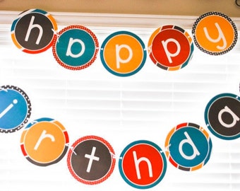 Robot Party PRINTABLE Happy Birthday Banner (INSTANT DOWNLOAD) from Love The Day