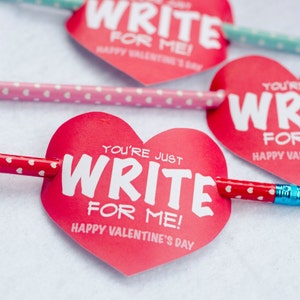 Valentine PRINTABLE 'You're Just Write for Me' Valentine Tag INSTANT DOWNLOAD by Love The Day image 1