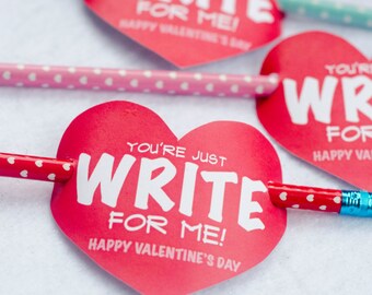 Valentine PRINTABLE 'You're Just Write for Me' Valentine Tag (INSTANT DOWNLOAD) by Love The Day