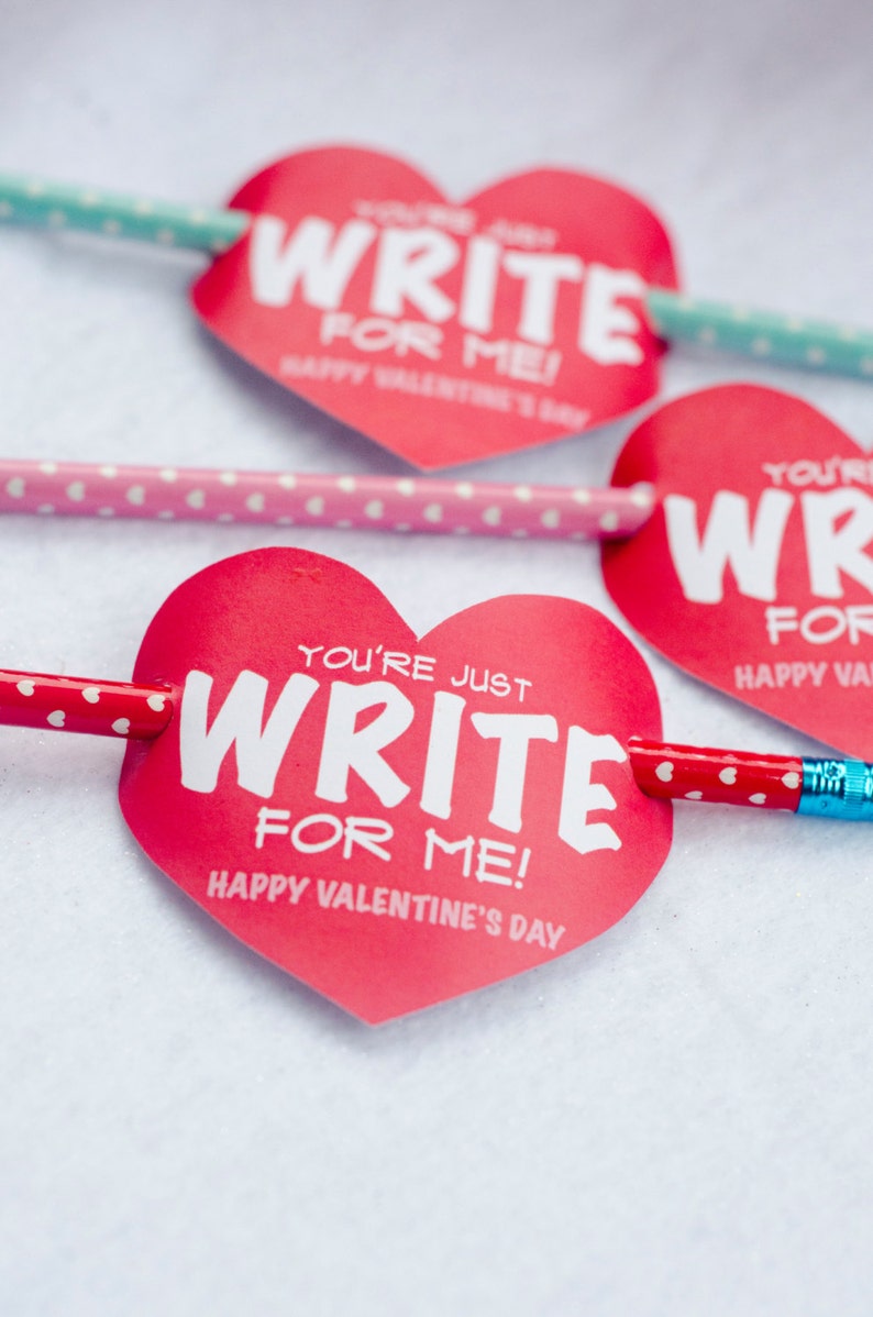 Valentine PRINTABLE 'You're Just Write for Me' Valentine Tag INSTANT DOWNLOAD by Love The Day image 1