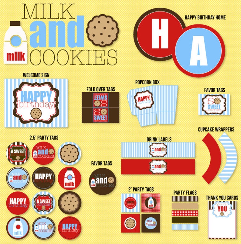 Milk & Cookie Party PRINTABLE Instant Download Birthday by Love The Day image 1