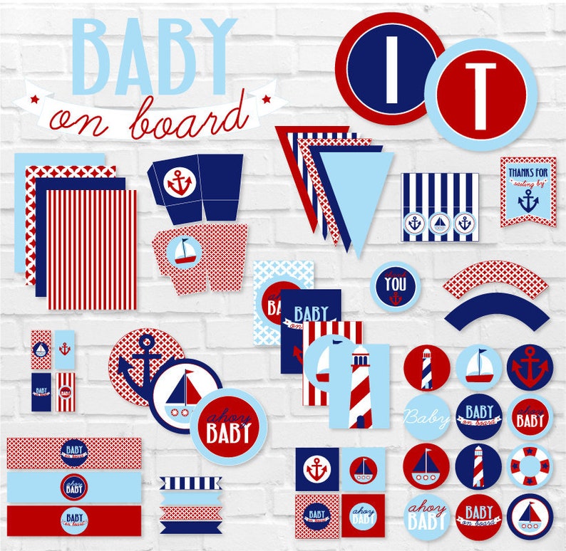 Ahoy Nautical Baby Shower Party Printables Instant Download Etsy
