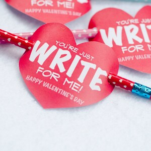 Valentine PRINTABLE 'You're Just Write for Me' Valentine Tag INSTANT DOWNLOAD by Love The Day image 2