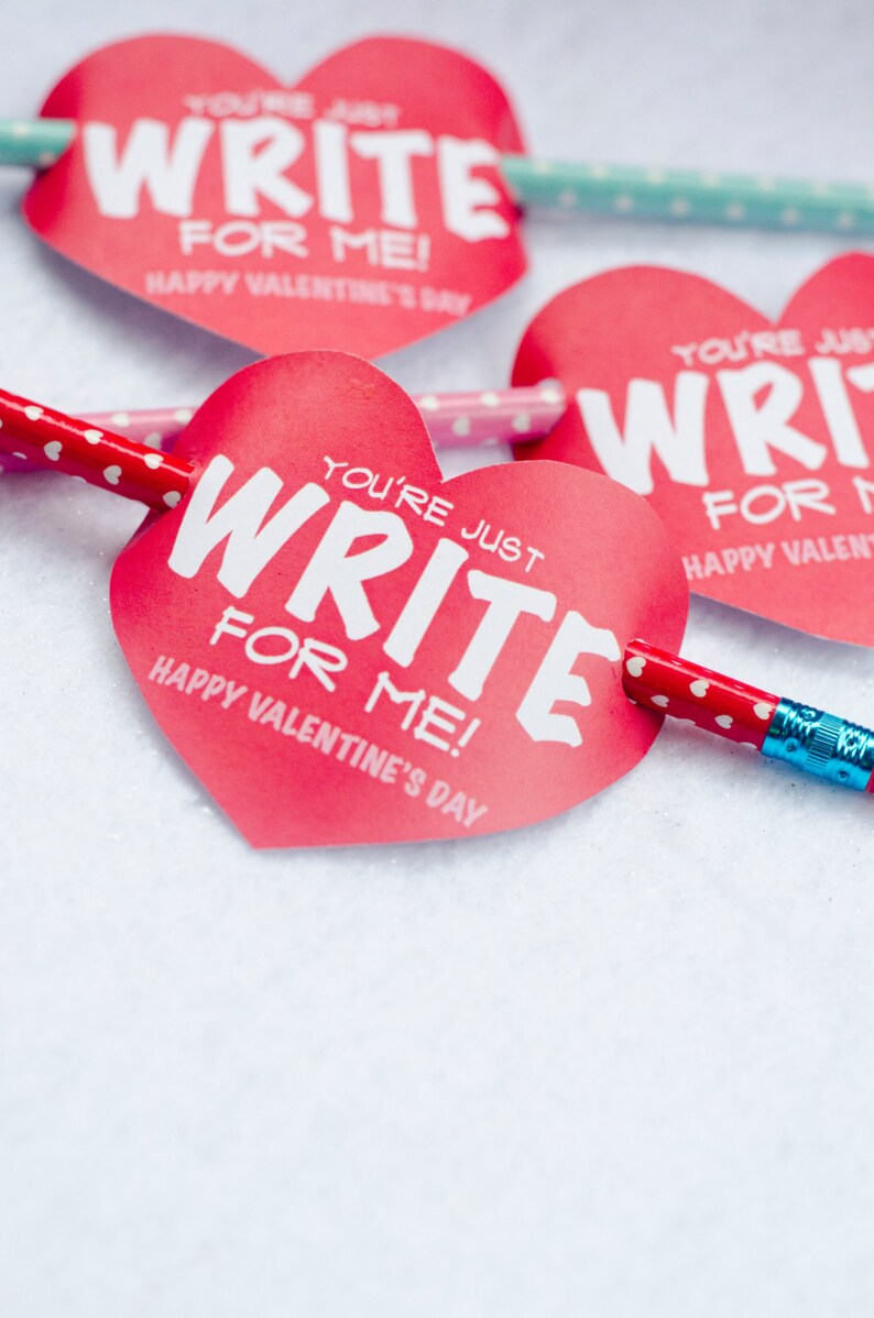 Valentine PRINTABLE 'You're Just Write for Me' Valentine Tag INSTANT DOWNLOAD by Love The Day image 2