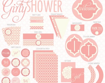 Vintage Pink Baby Shower PRINTABLE Party (INSTANT DOWNLOAD) by Love The Day