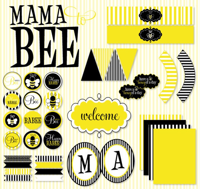 Mama to Bee Baby Shower PRINTABLE Full Party INSTANT DOWNLOAD by Love The Day image 1