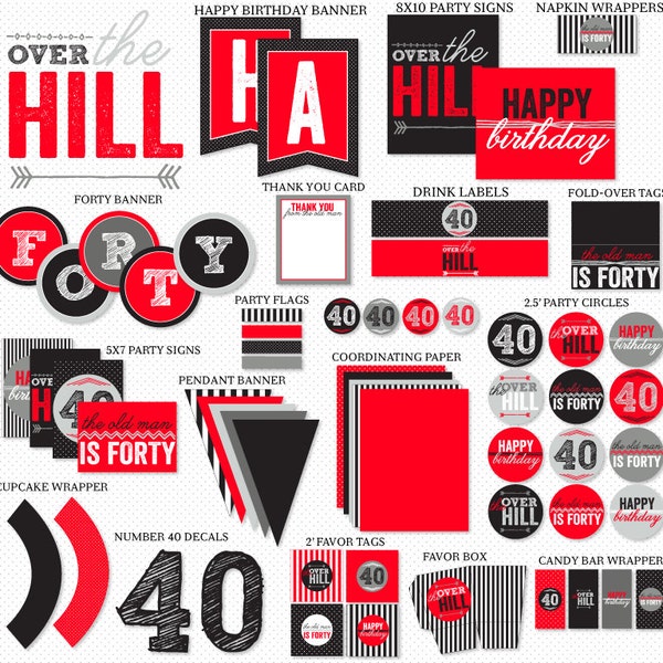 Over The Hill 40th Birthday Party PRINTABLE (INSTANT DOWNLOAD) by Love The Day