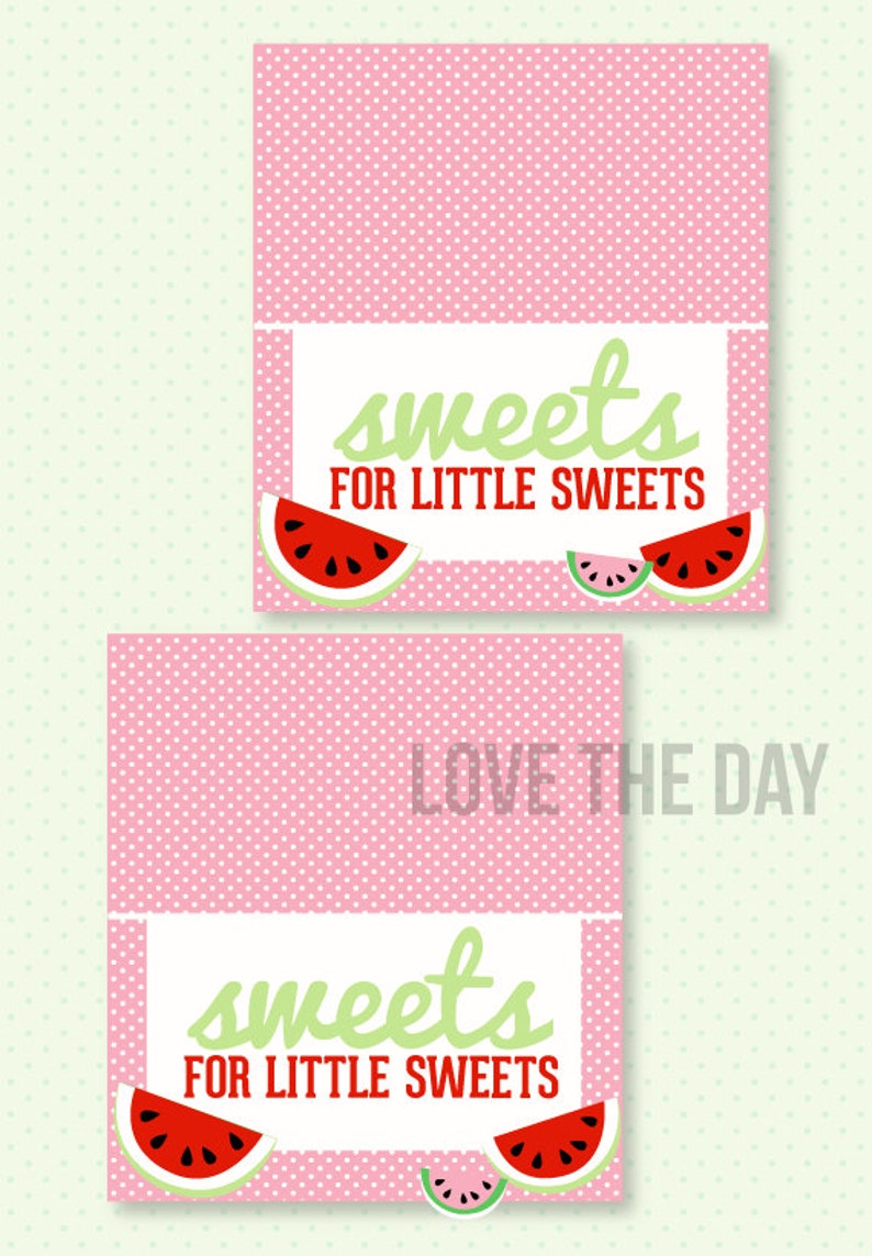 Red Watermelon Party PRINTABLE Fold Over Labels by Love The Day image 2