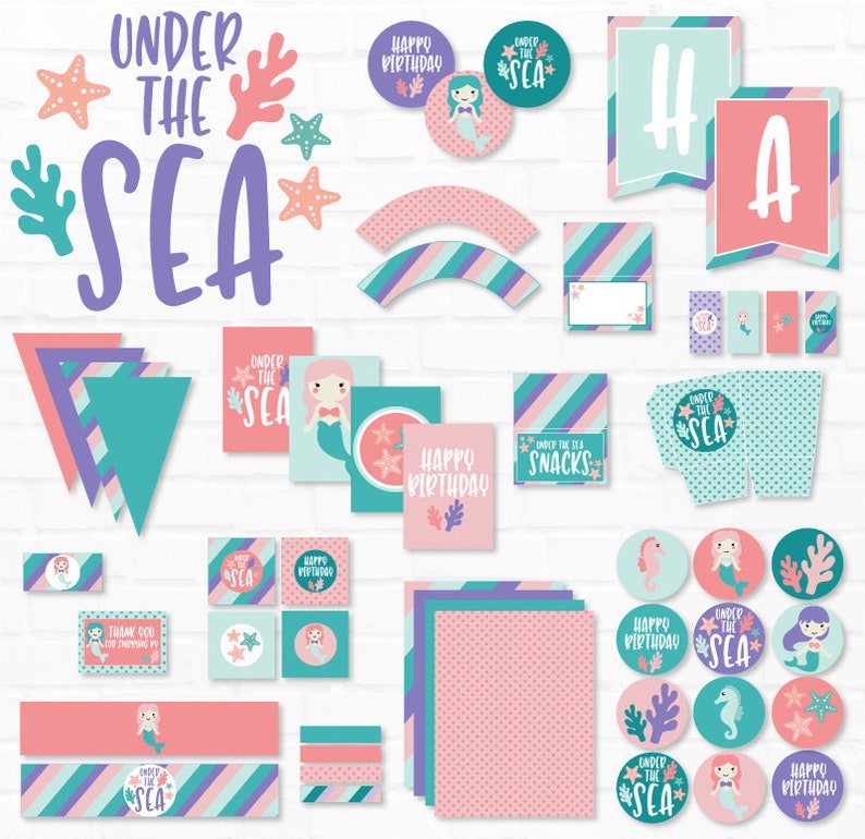 Mermaid Party PRINTABLES INSTANT DOWNLOAD by Lindi Haws of Love The Day image 1