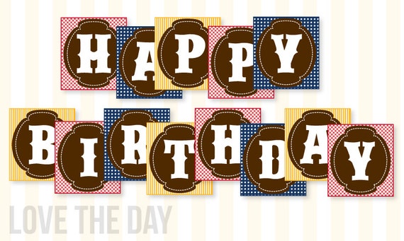 Gingham Cowboy Party PRINTABLE Happy Birthday Banner (INSTANT DOWNLOAD) by Love The Day Il_570xn