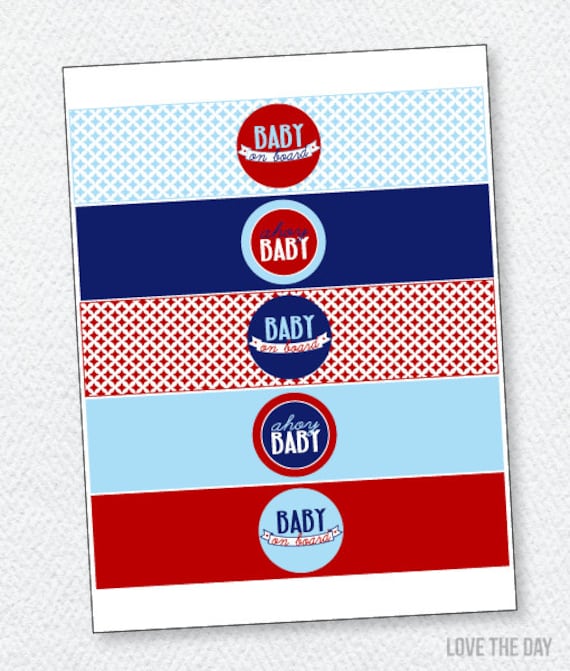 Red & Blue Nautical Baby Shower PRINTABLE Drink Labels (INSTANT DOWNLOAD) from Love The Day Il_570xn