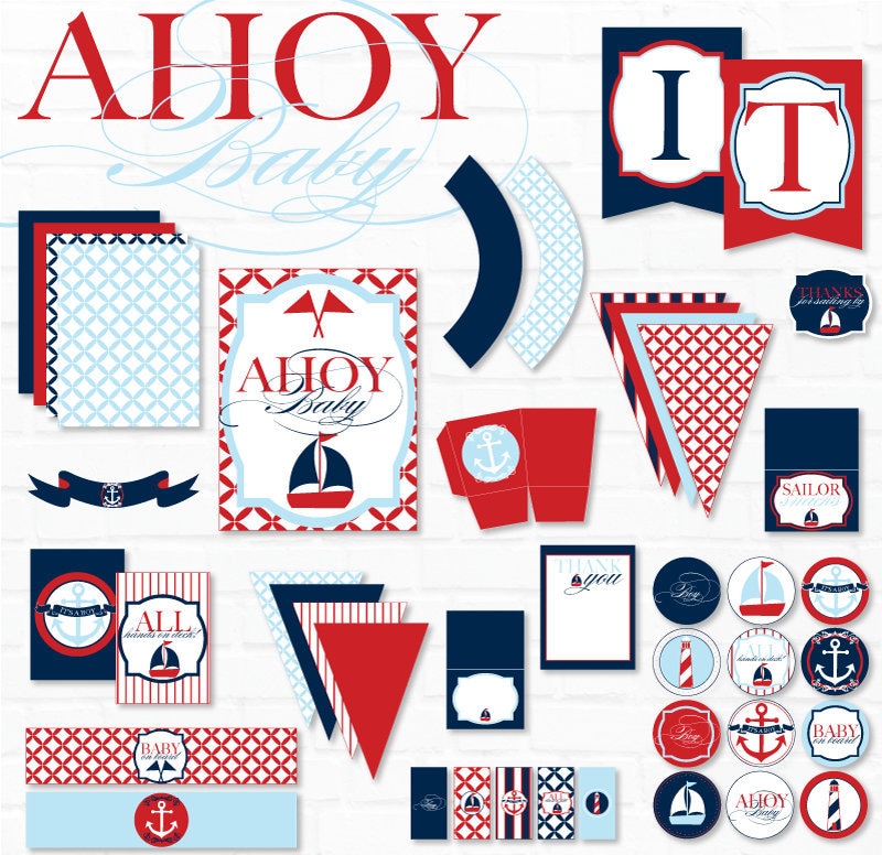 Baby Blue Nautical Baby Shower PRINTABLES INSTANT DOWNLOAD - Etsy