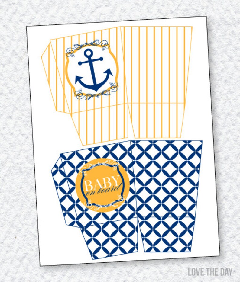 Nautical Baby Shower PRINTABLES Popcorn Box by Love The Day image 2