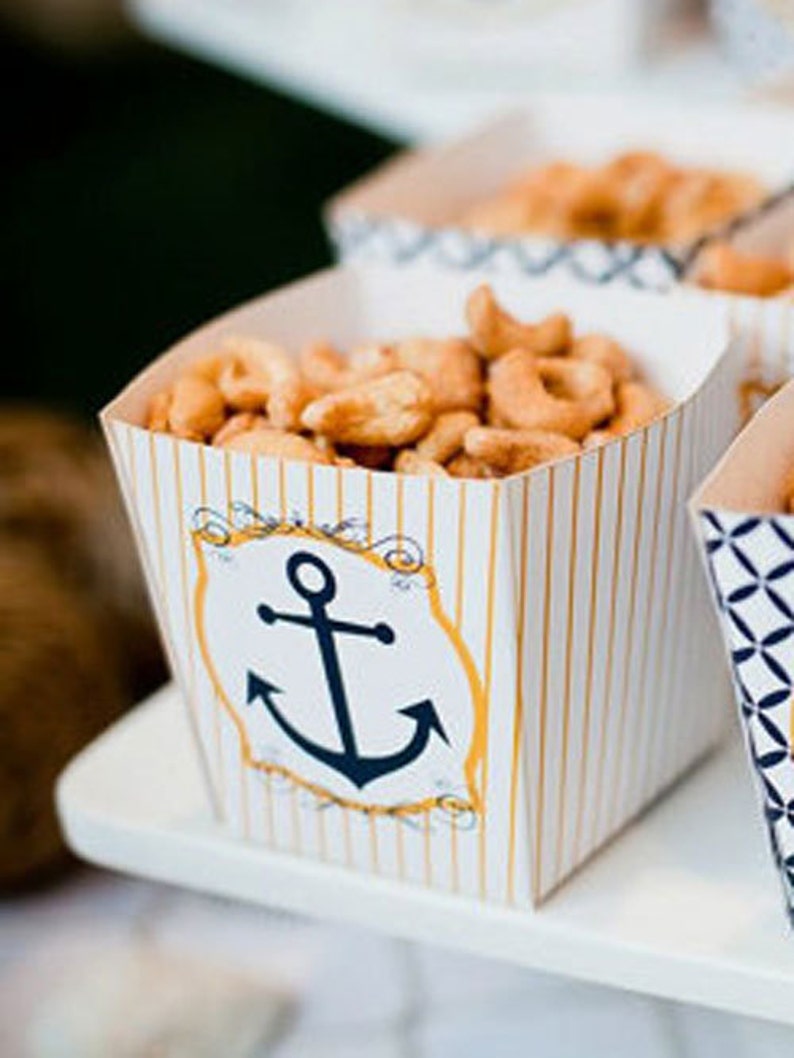 Nautical Baby Shower PRINTABLES Popcorn Box by Love The Day image 1