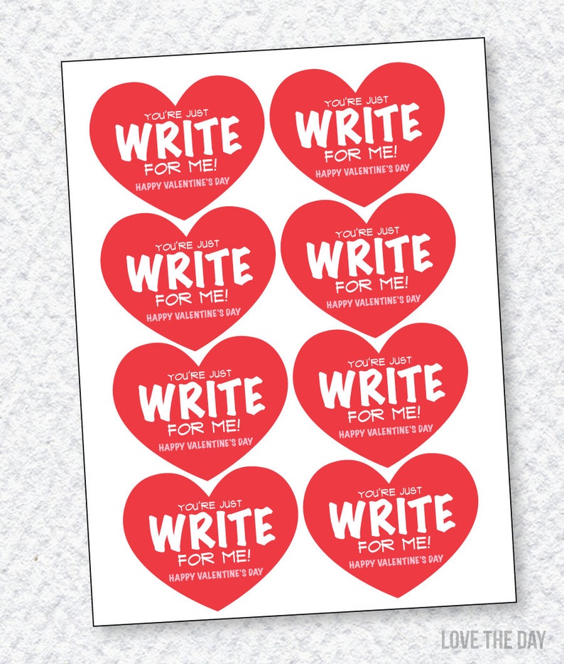 Valentine PRINTABLE 'You're Just Write for Me' Valentine Tag INSTANT DOWNLOAD by Love The Day image 3