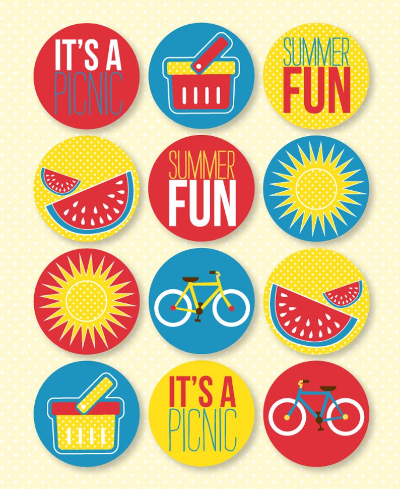Summer Picnic Party PRINTABLE Cupcake Toppers INSTANT Etsy