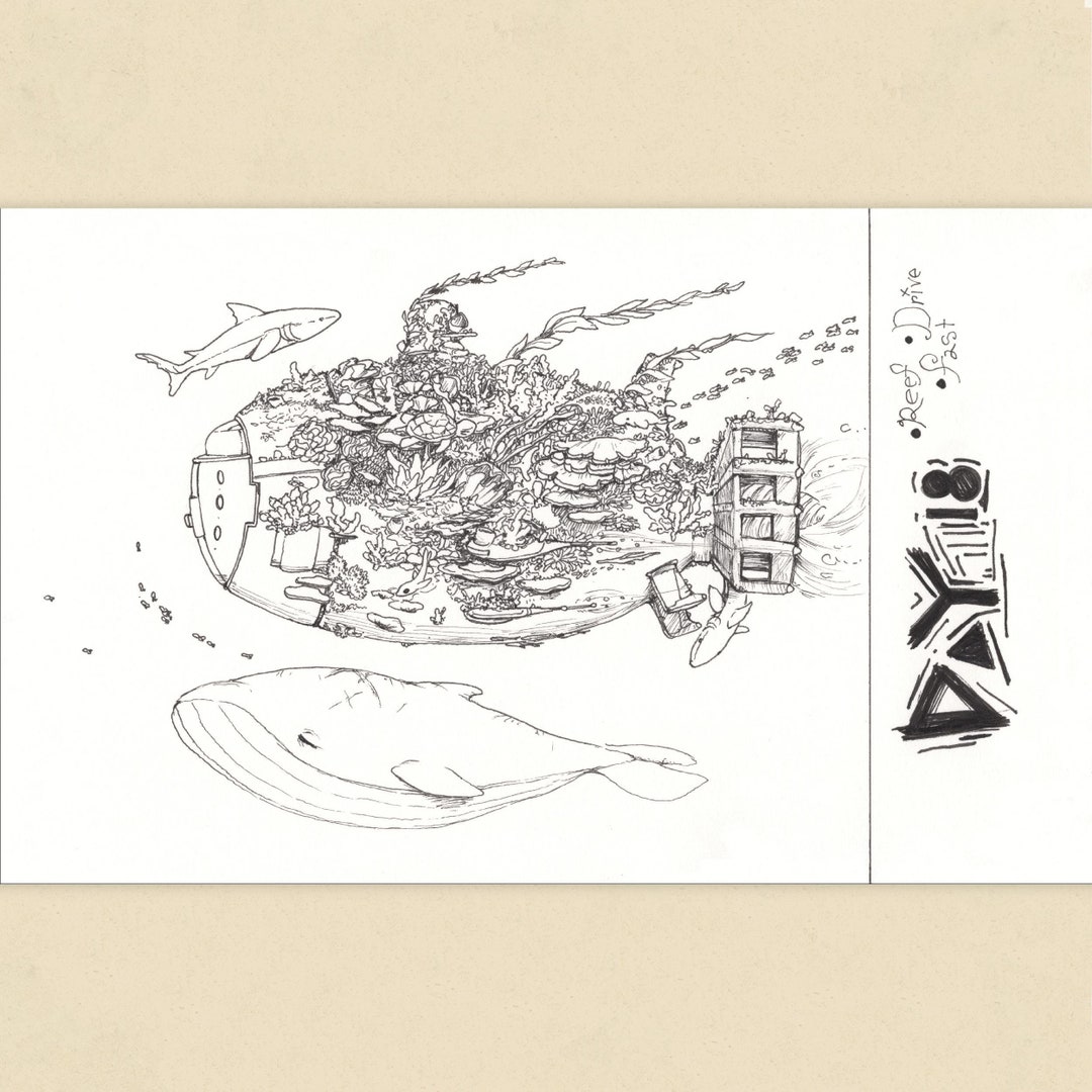 Inktober Fast 2024 Inktober Day 18 Original Ink Art Piece Reef Drive Fast - Etsy