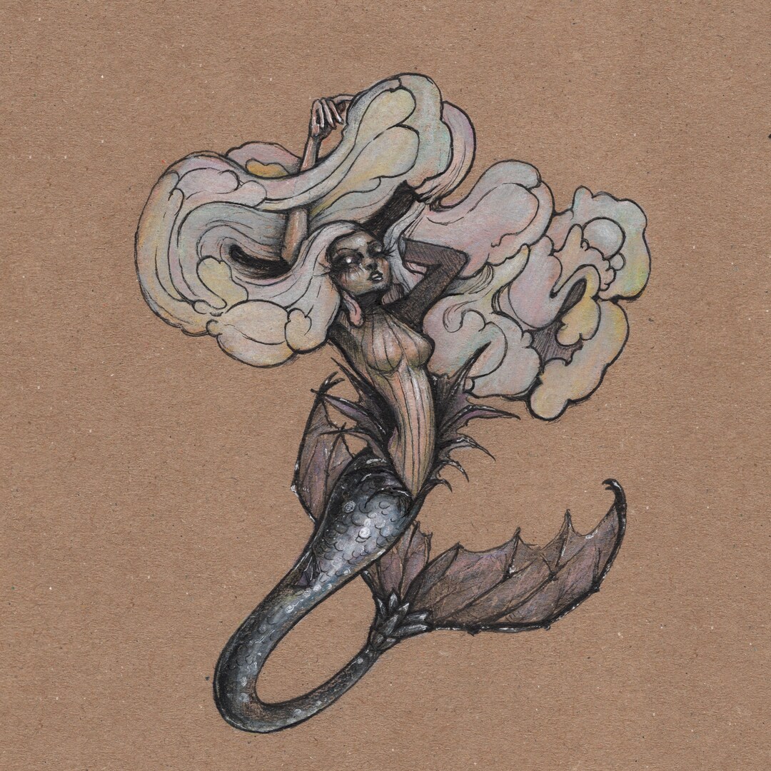 Mermay 2024 Original Colored Ink and Colored Pencil Brown Paper Art ...