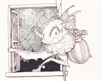2020 Inktober Day 18 Original ink Tooth Bat