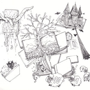 Livros abertos originais do dia 22 do Inktober de 2021